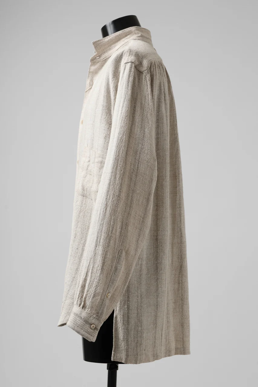COLINA GARDENER SHIRT / SHADOW STRIPE (LINEN / NEPPED SILK) (BROWN) - Image 9