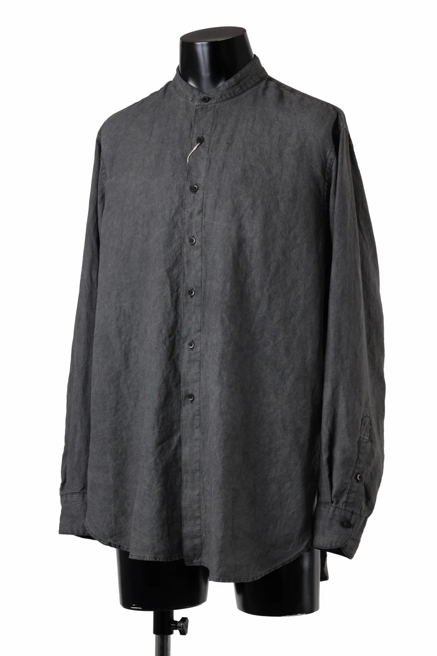 COLINA GRANPA SHIRT / NATURAL DYED LINEN POPLIN (SUMI KURO) - Image 2