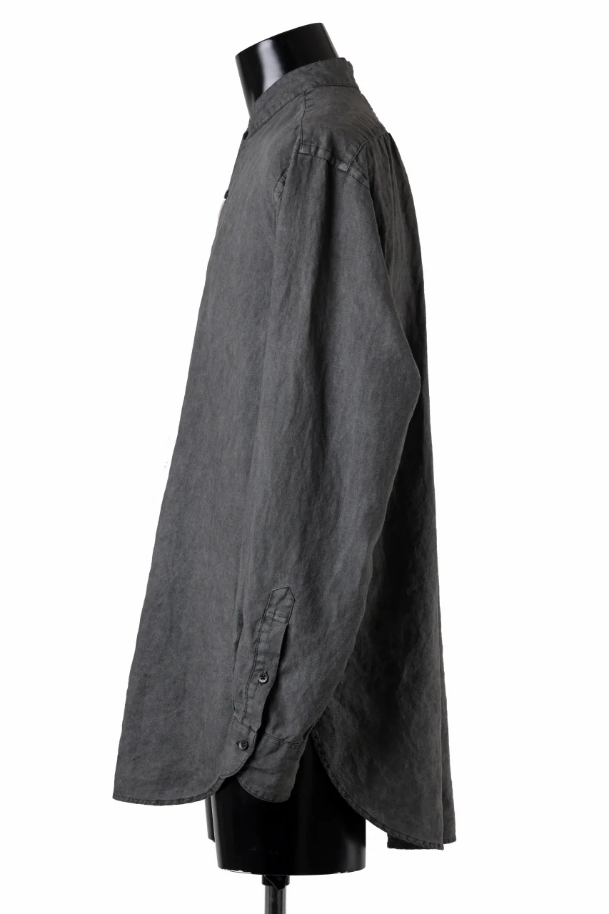 COLINA GRANPA SHIRT / NATURAL DYED LINEN POPLIN (SUMI KURO) - Image 3