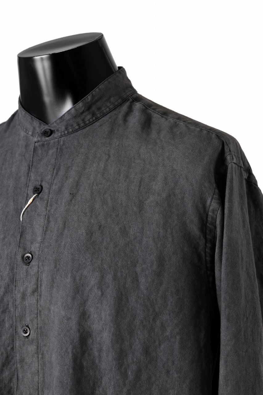 COLINA GRANPA SHIRT / NATURAL DYED LINEN POPLIN (SUMI KURO) - Image 7