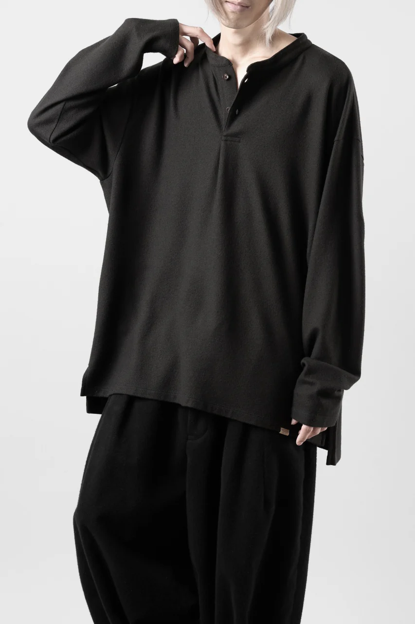 COLINA HENLEY NECK PO SHIRTS / SUPER 140s WASHABLE WOOL (EBONY) - Image 10