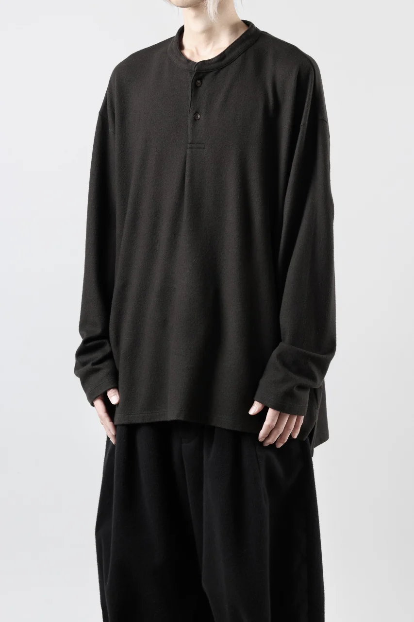 COLINA HENLEY NECK PO SHIRTS / SUPER 140s WASHABLE WOOL (EBONY) - Image 3