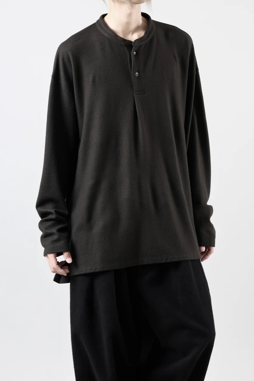 COLINA HENLEY NECK PO SHIRTS / SUPER 140s WASHABLE WOOL (EBONY) - Image 4