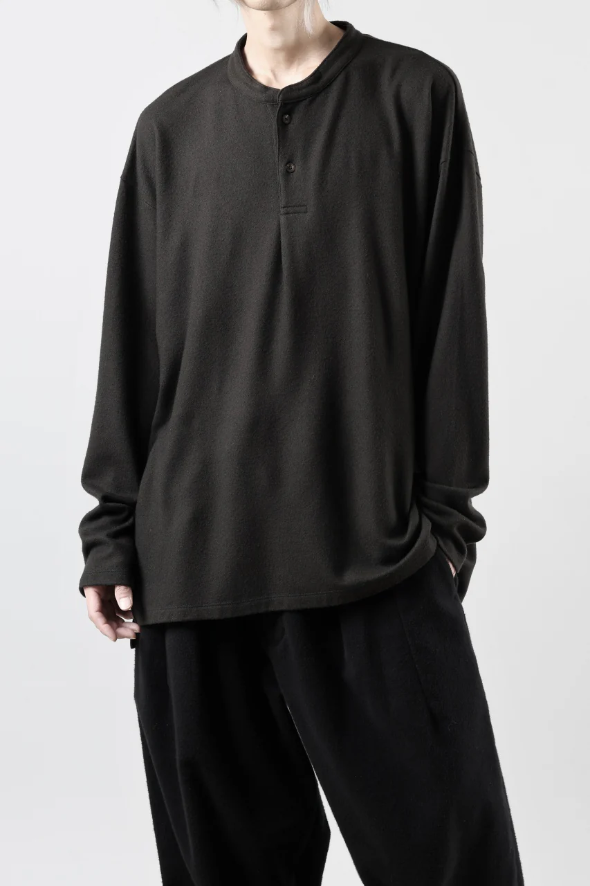 COLINA HENLEY NECK PO SHIRTS / SUPER 140s WASHABLE WOOL (EBONY) - Image 5