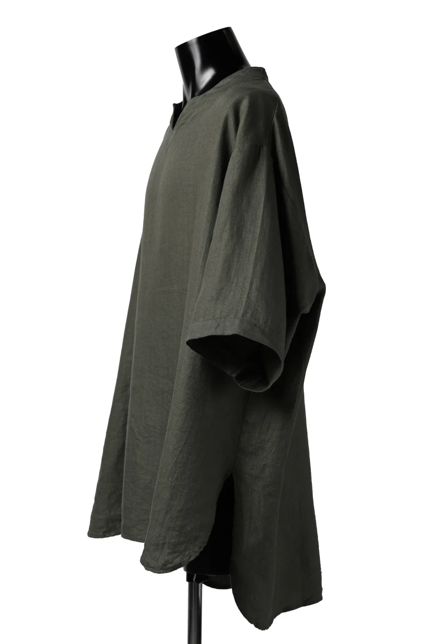 COLINA KEY NECK PULLOVER SHIRT / HERRINGBONE LINEN (OLIVE) - Image 15