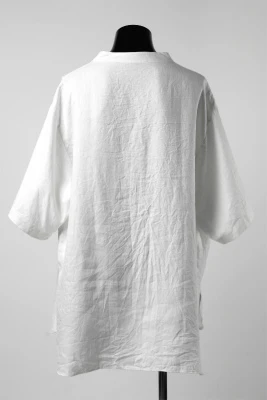 COLINA KEY NECK PULLOVER SHIRT / HERRINGBONE LINEN (WHITE) - Image 4