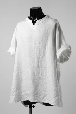 COLINA KEY NECK PULLOVER SHIRT / HERRINGBONE LINEN (WHITE) - Image 5
