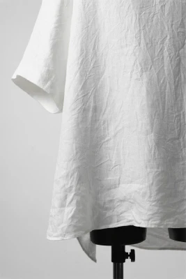 COLINA KEY NECK PULLOVER SHIRT / HERRINGBONE LINEN (WHITE) - Image 7