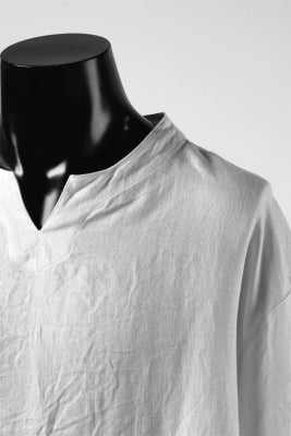COLINA KEY NECK PULLOVER SHIRT / HERRINGBONE LINEN (WHITE) - Image 9