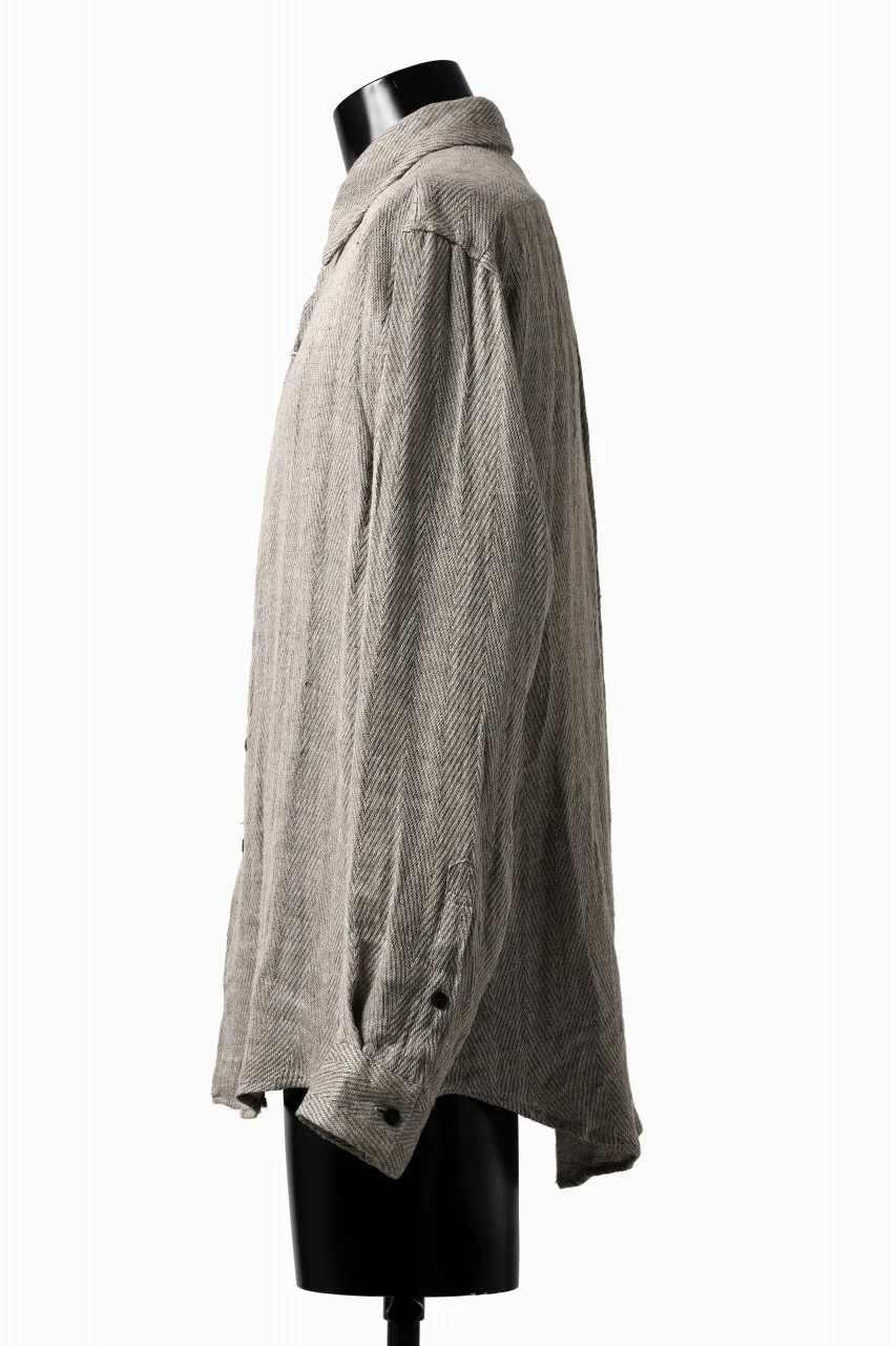COLINA MINIMAL SHIRT / LINEN LOOSE HERRINGBONE (GREIGE) - Image 3