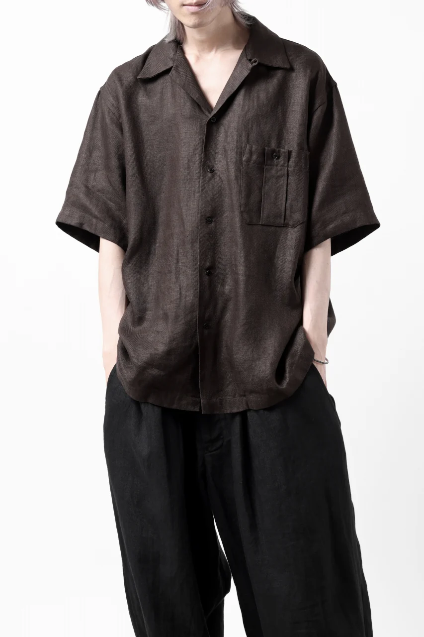 COLINA SAFARI SHIRT / SAFILIN LINEN HERRINGBONE (BROWN) - Image 3