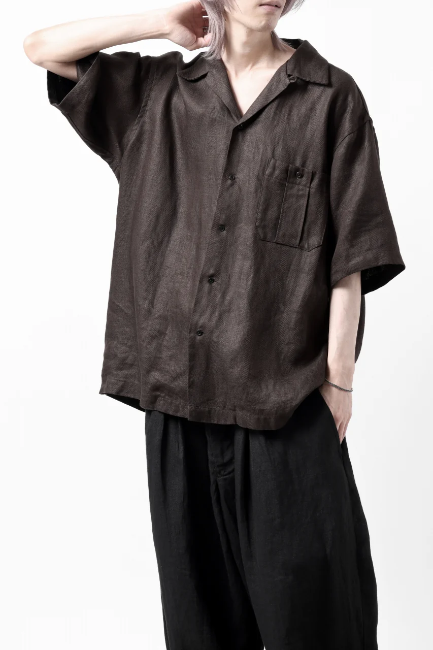 COLINA SAFARI SHIRT / SAFILIN LINEN HERRINGBONE (BROWN) - Image 4