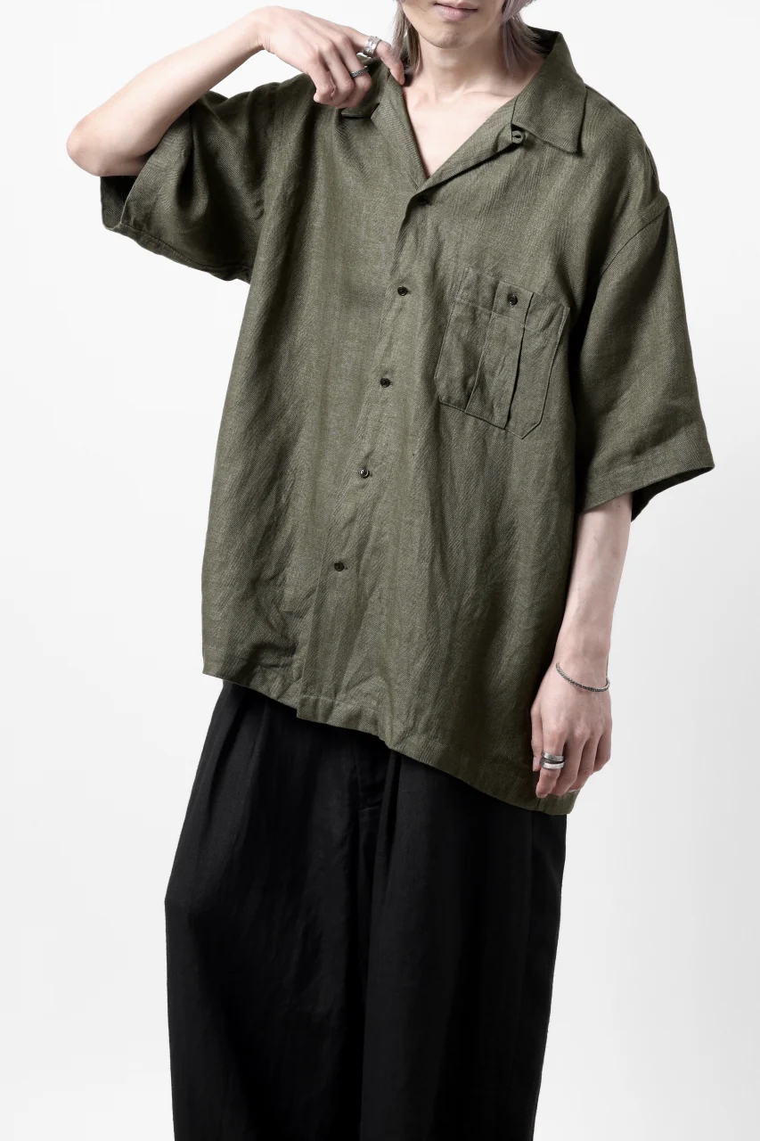 COLINA SAFARI SHIRT / SAFILIN LINEN HERRINGBONE (OLIVE) - Image 10