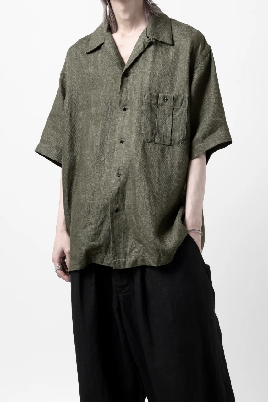 COLINA SAFARI SHIRT / SAFILIN LINEN HERRINGBONE (OLIVE) - Image 2