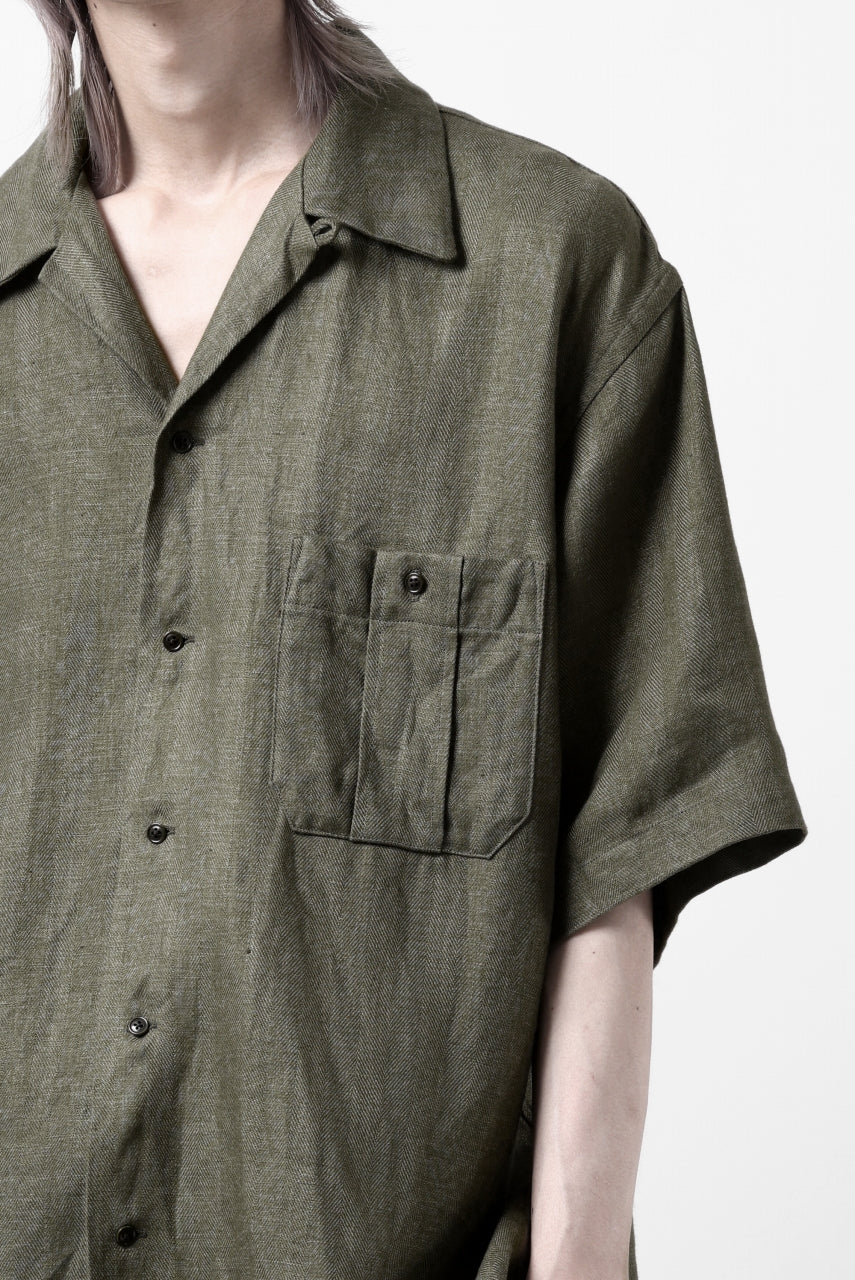 COLINA SAFARI SHIRT / SAFILIN LINEN HERRINGBONE (OLIVE) - Image 23