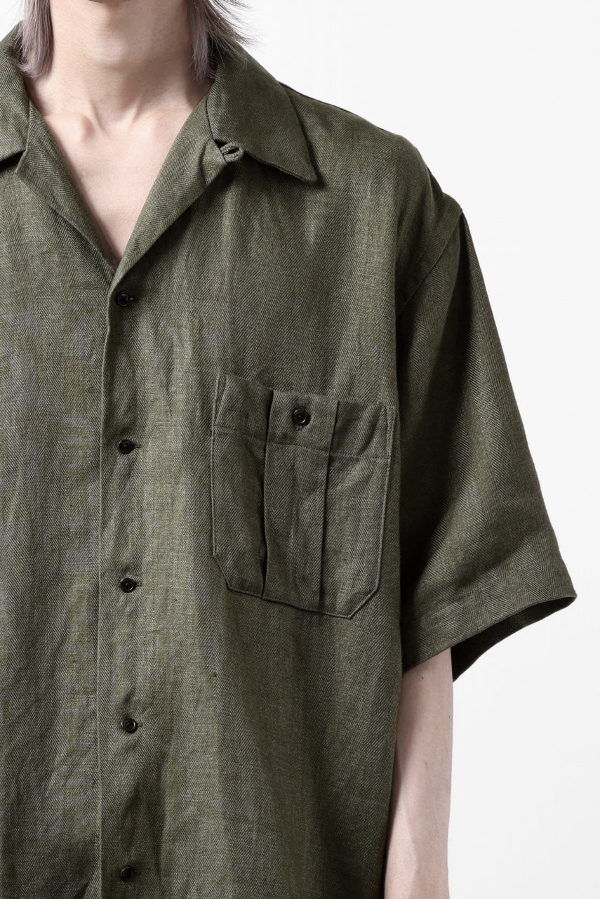 COLINA SAFARI SHIRT / SAFILIN LINEN HERRINGBONE (OLIVE) - Image 24