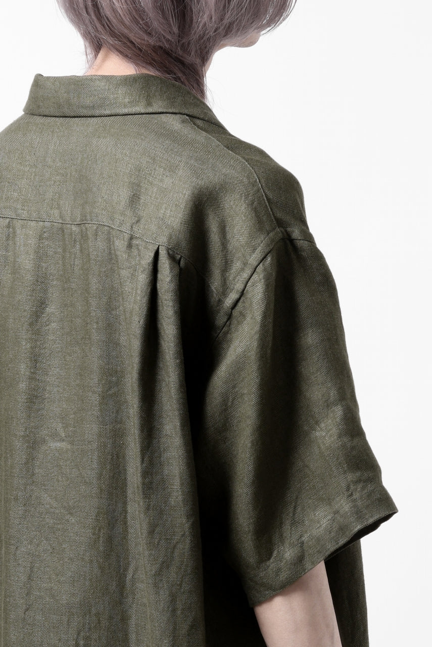 COLINA SAFARI SHIRT / SAFILIN LINEN HERRINGBONE (OLIVE) - Image 30