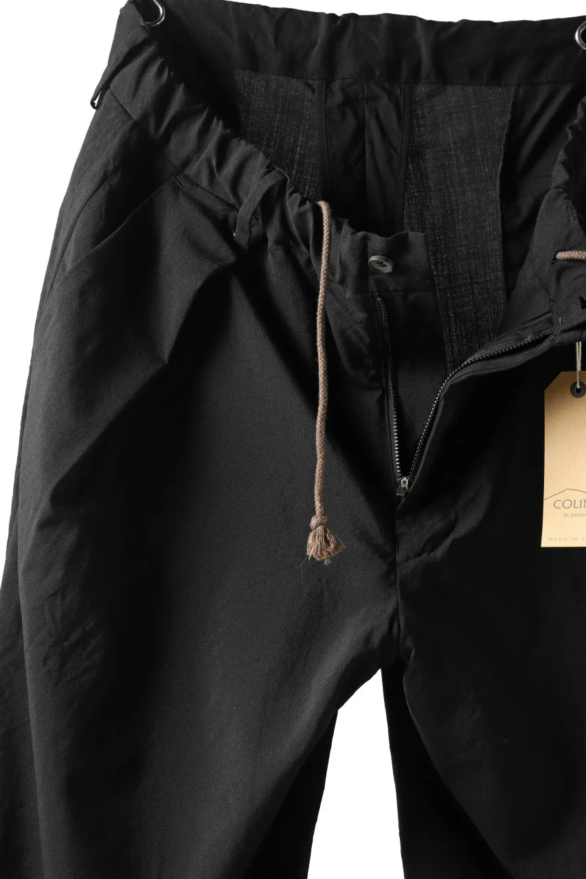 COLINA W-TUCK PANTS / WASHABLE WOOL TROPICAL (BLACK) - Image 7