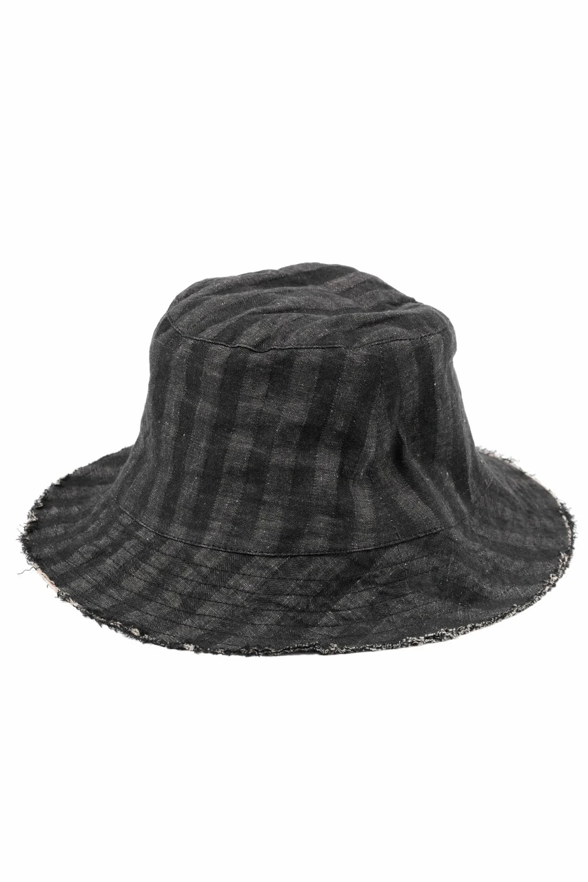 daub BUCKET HAT / STRETCH LINEN-COTTON STRIPE (BLACK)