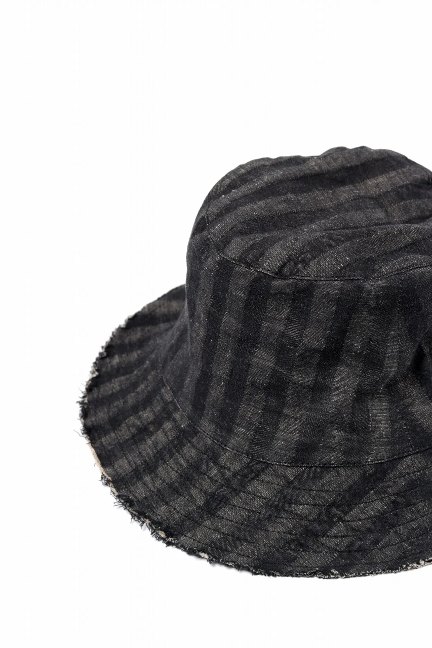daub BUCKET HAT / STRETCH LINEN-COTTON STRIPE (BLACK) - Image 10