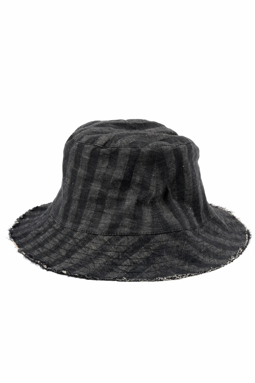 daub BUCKET HAT / STRETCH LINEN-COTTON STRIPE (BLACK) - Image 3