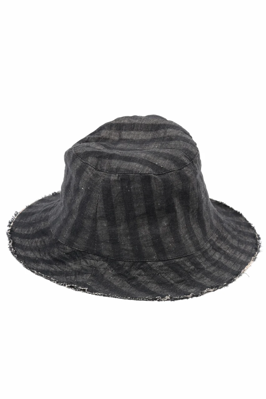 daub BUCKET HAT / STRETCH LINEN-COTTON STRIPE (BLACK) - Image 6