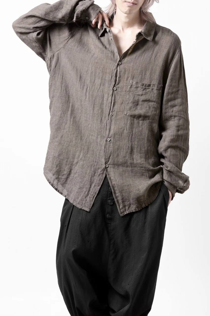 daub DYEING PLAIN SHIRT / ORGANIC LINEN (BROWN) - Image 8