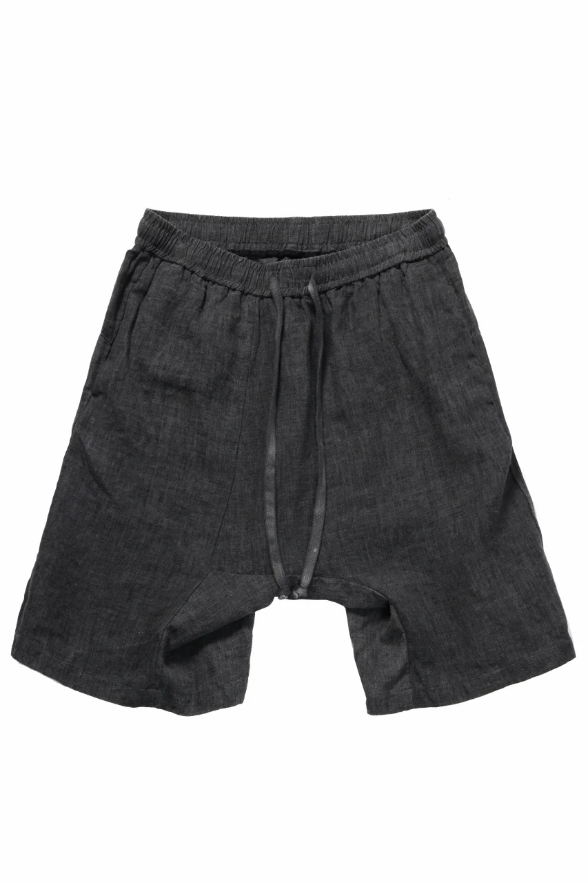 daub FRONT PANEL SHORTS / DYED ORGANIC LINEN (DARK GREY)