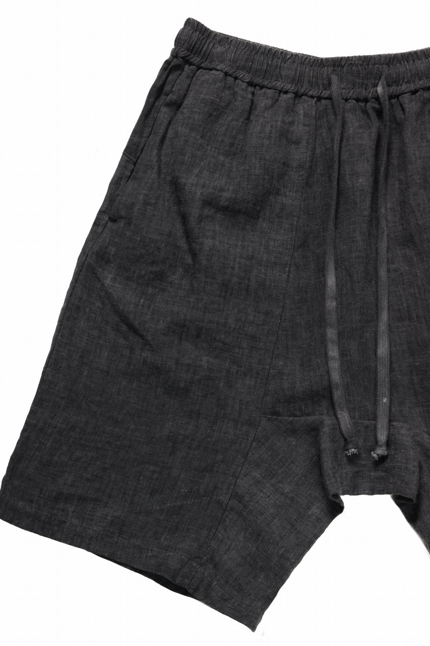 daub FRONT PANEL SHORTS / DYED ORGANIC LINEN (DARK GREY) - Image 6