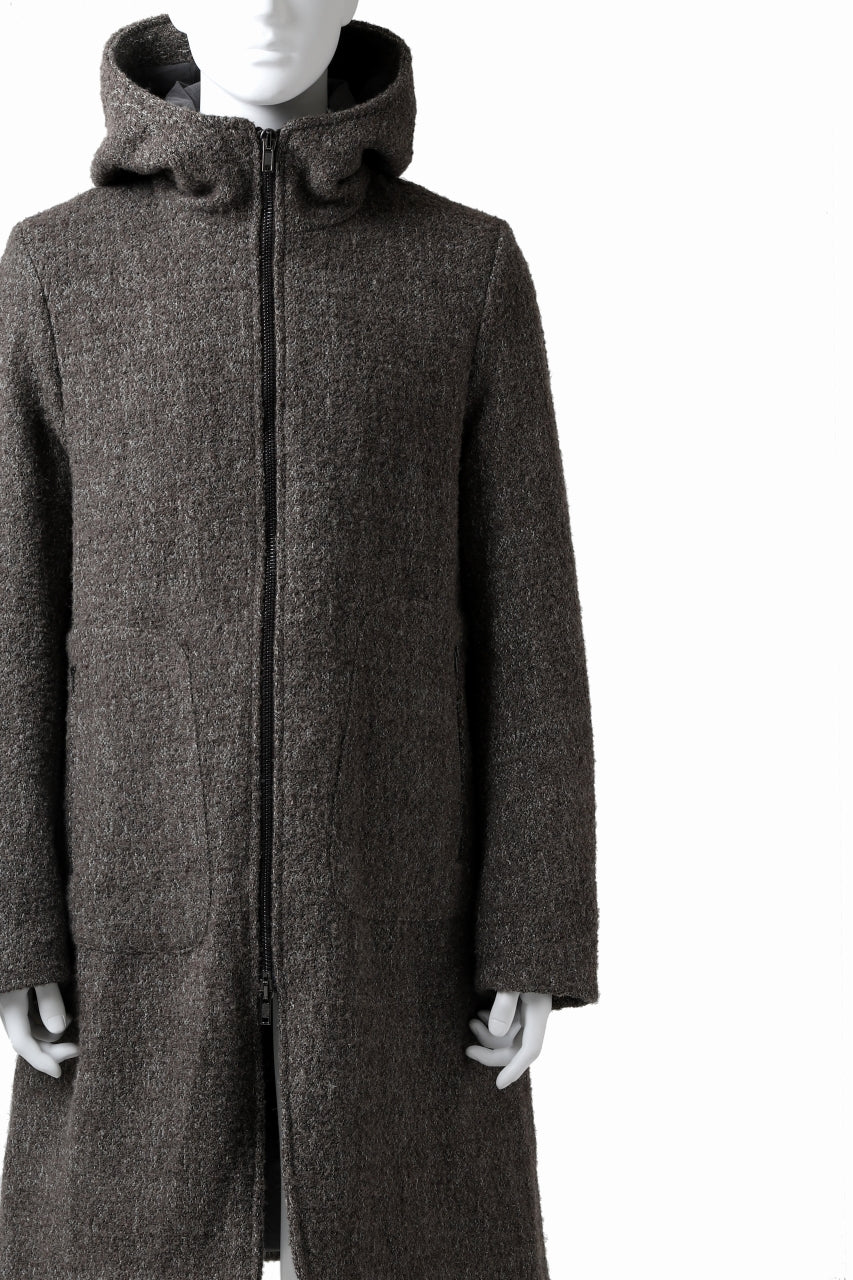 daub HOODED LONG ZIP COAT / TWEEDY MELANGE (GREY) - Image 10