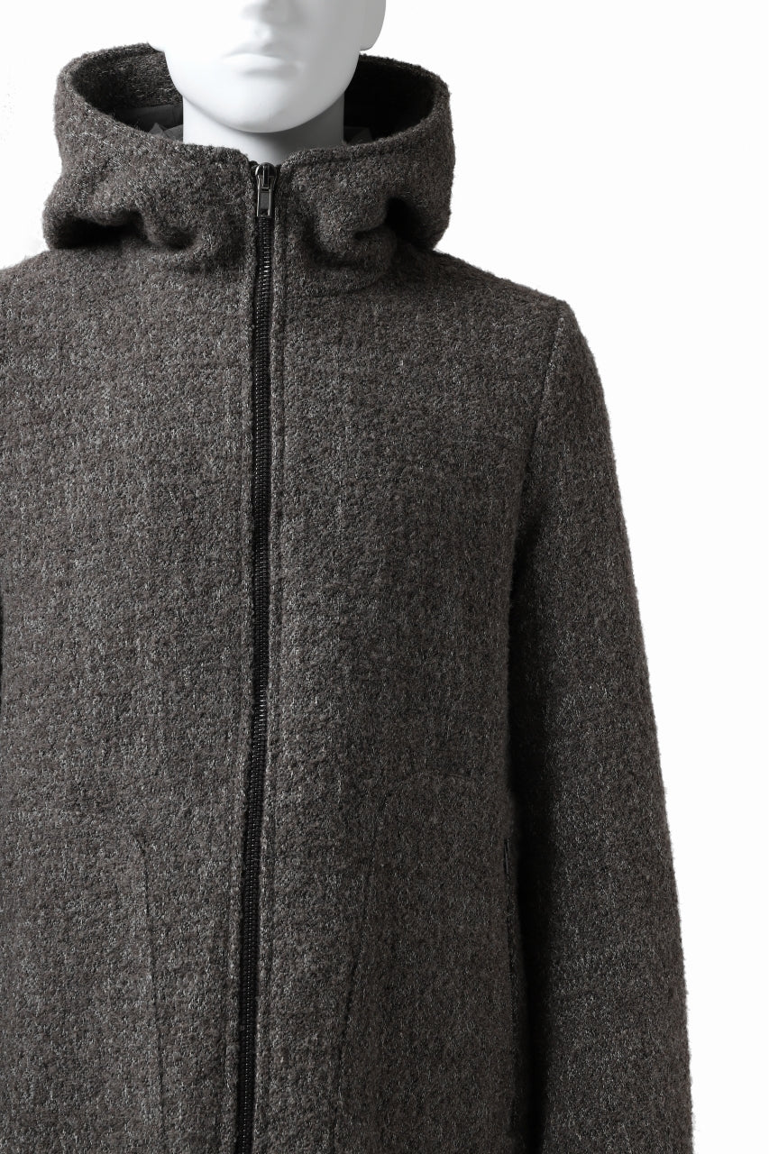 daub HOODED LONG ZIP COAT / TWEEDY MELANGE (GREY) - Image 11