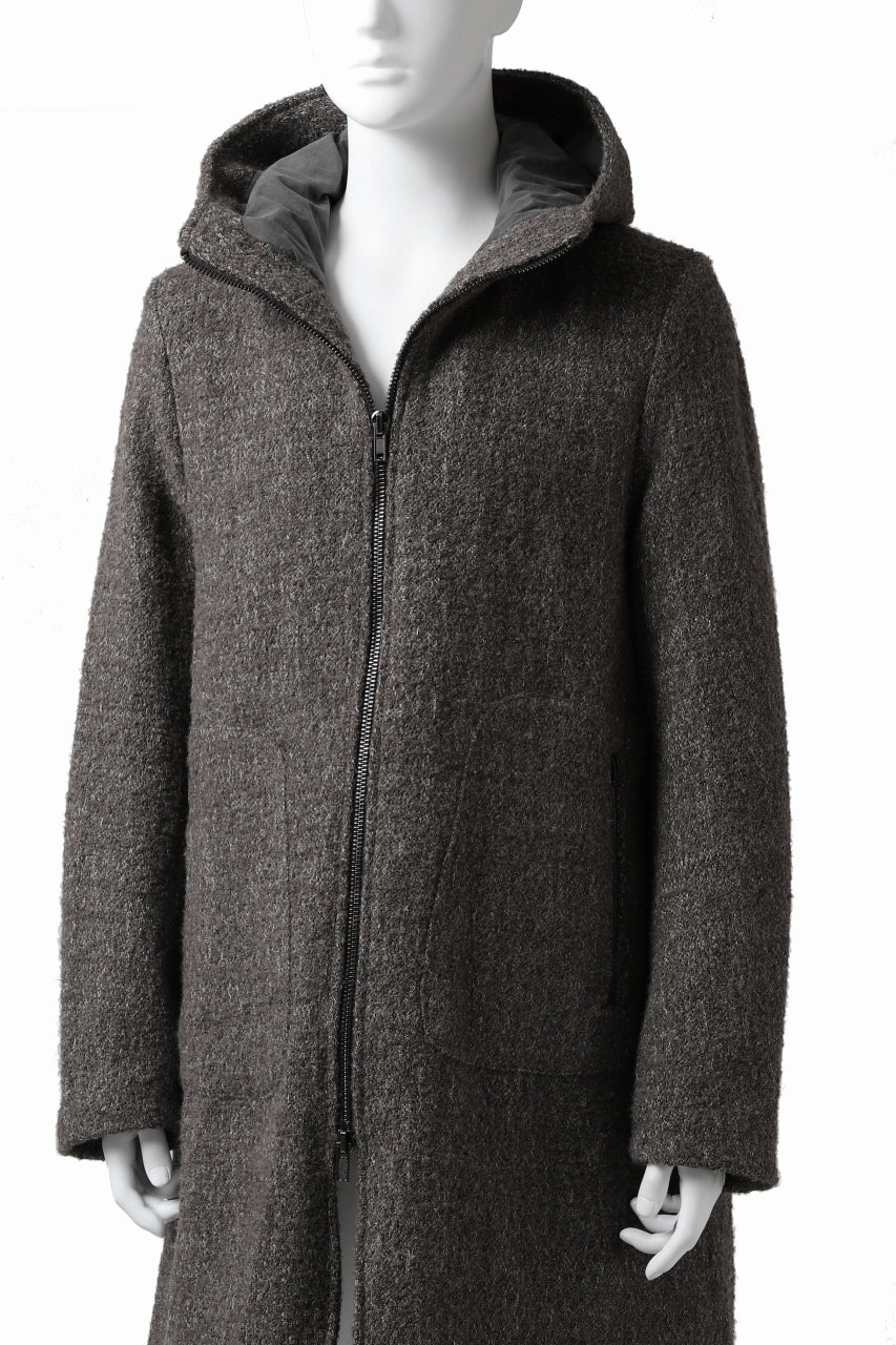 daub HOODED LONG ZIP COAT / TWEEDY MELANGE (GREY) - Image 12