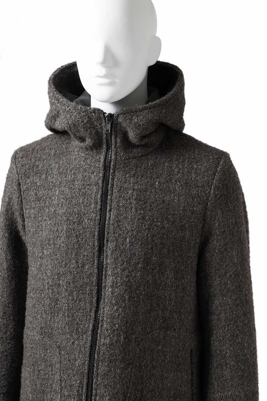 daub HOODED LONG ZIP COAT / TWEEDY MELANGE (GREY) - Image 13