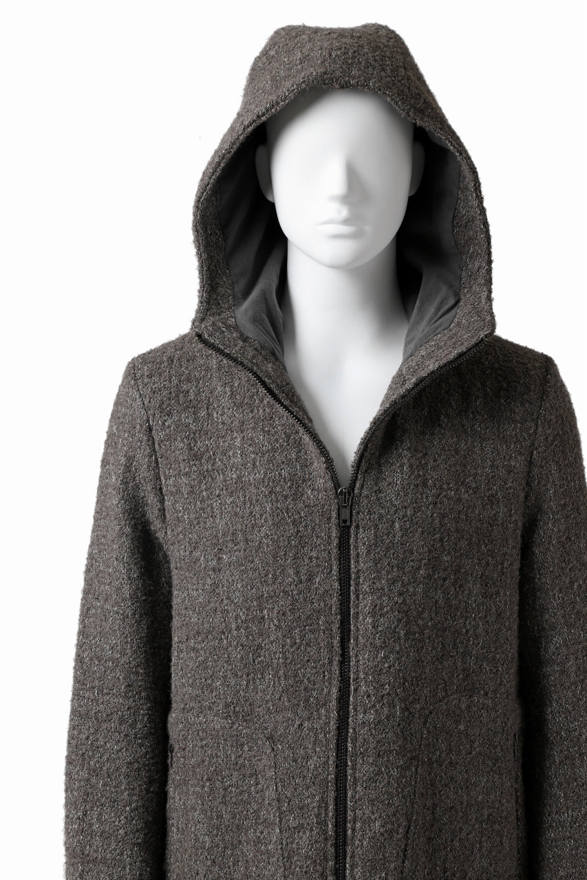 daub HOODED LONG ZIP COAT / TWEEDY MELANGE (GREY) - Image 15