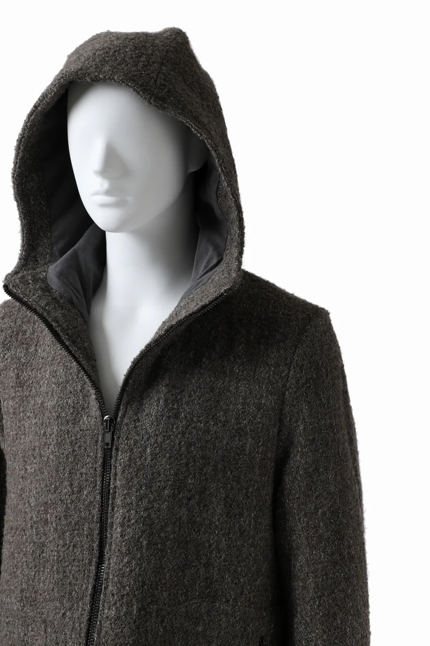 daub HOODED LONG ZIP COAT / TWEEDY MELANGE (GREY) - Image 16