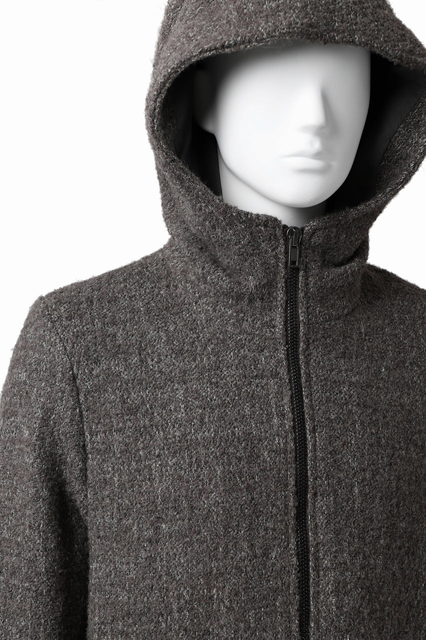 daub HOODED LONG ZIP COAT / TWEEDY MELANGE (GREY) - Image 18