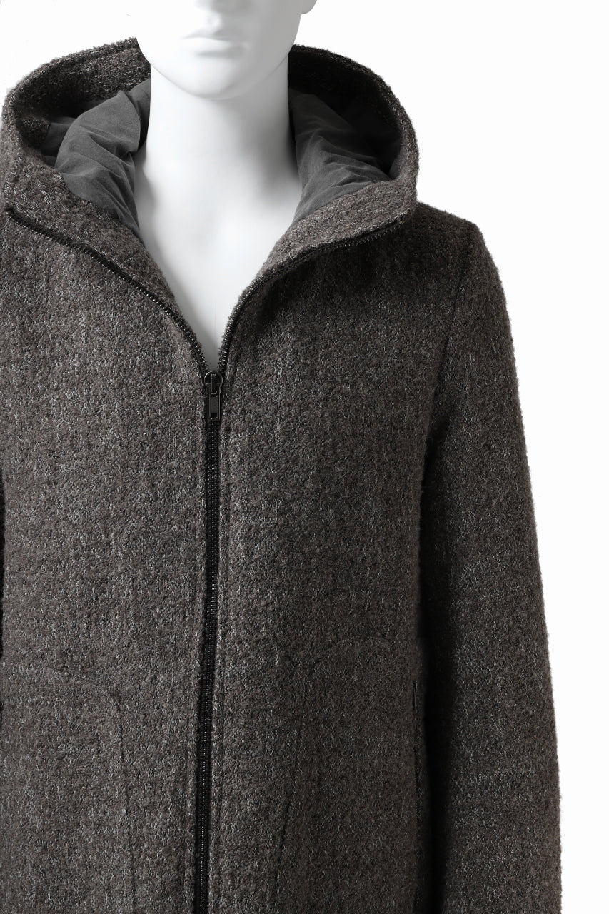 daub HOODED LONG ZIP COAT / TWEEDY MELANGE (GREY) - Image 19