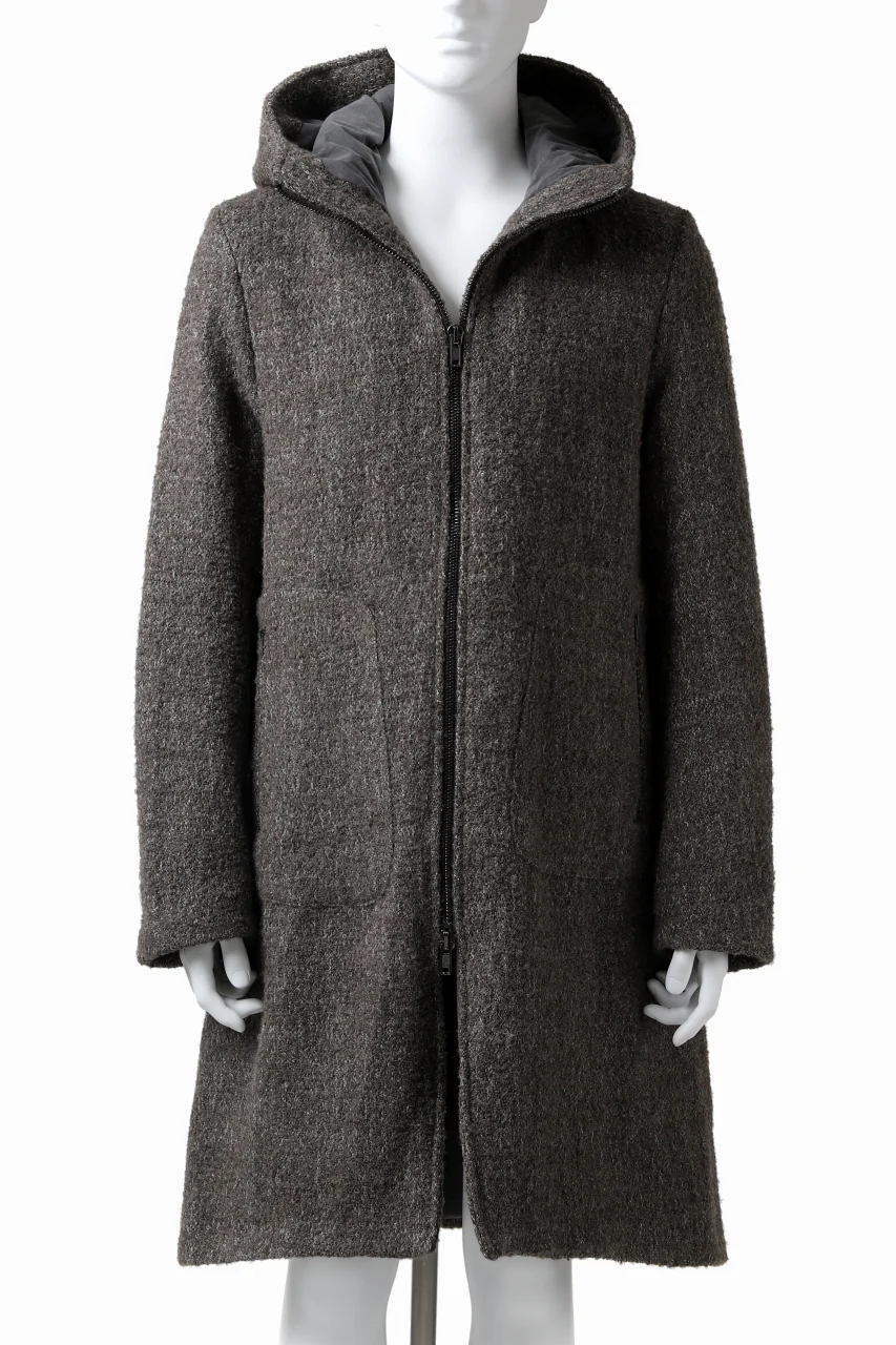 daub HOODED LONG ZIP COAT / TWEEDY MELANGE (GREY) - Image 2