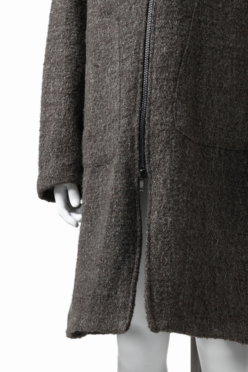 daub HOODED LONG ZIP COAT / TWEEDY MELANGE (GREY) - Image 29