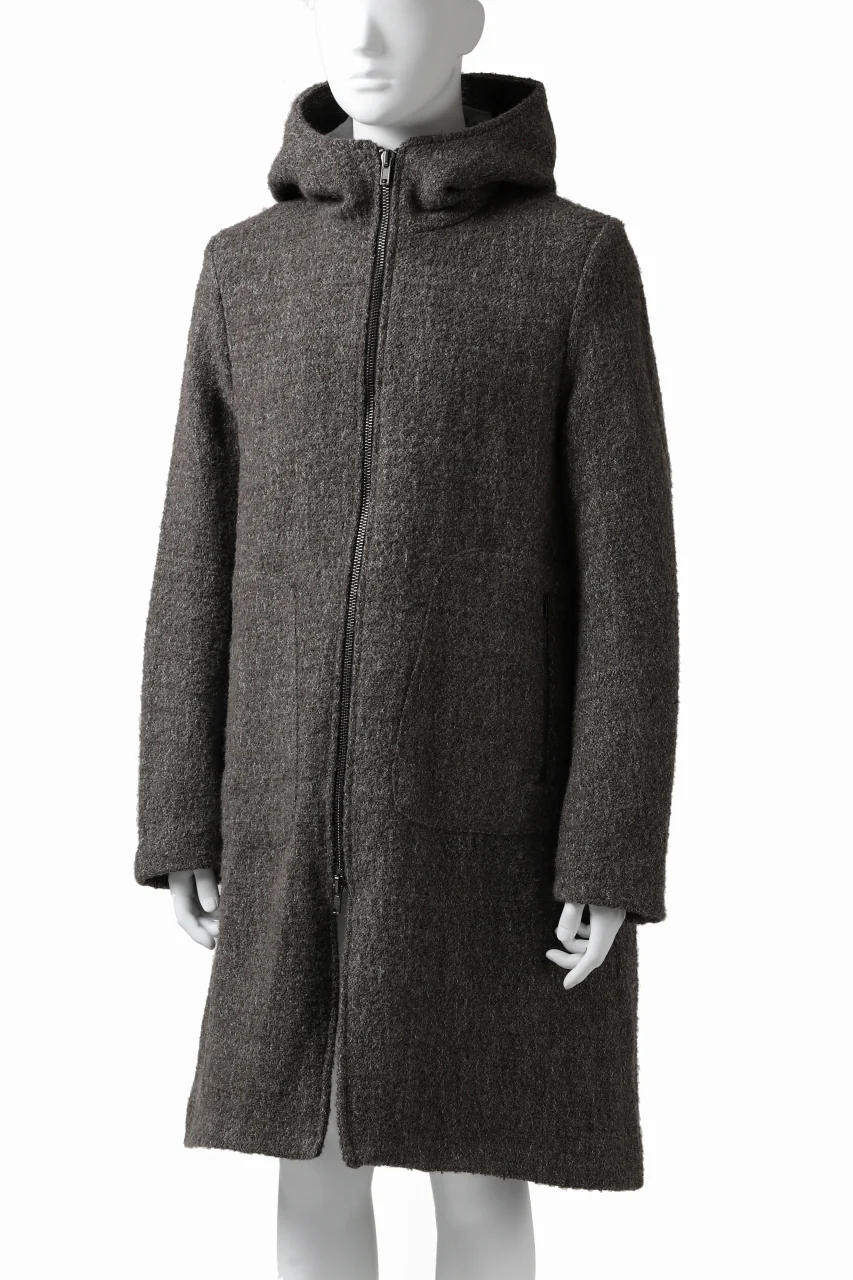 daub HOODED LONG ZIP COAT / TWEEDY MELANGE (GREY) - Image 3