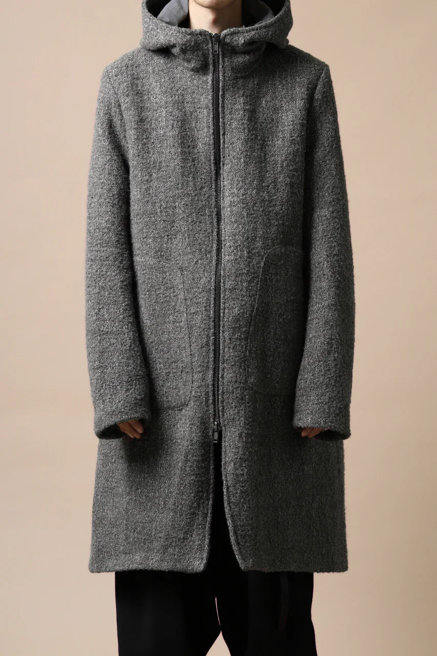 daub HOODED LONG ZIP COAT / TWEEDY MELANGE (GREY) - Image 33