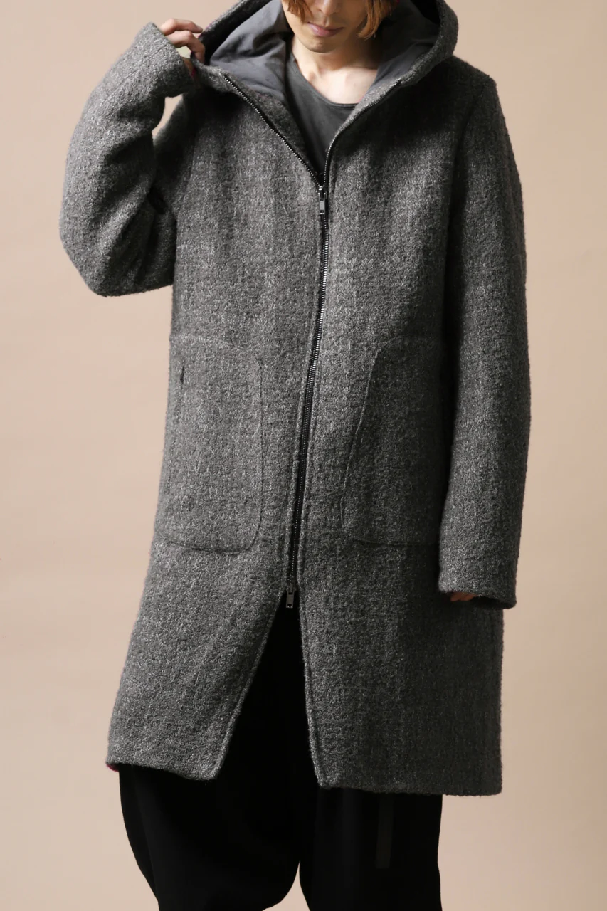 daub HOODED LONG ZIP COAT / TWEEDY MELANGE (GREY) - Image 34