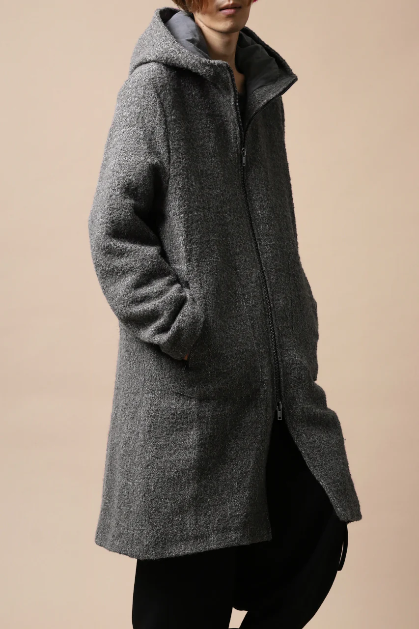 daub HOODED LONG ZIP COAT / TWEEDY MELANGE (GREY) - Image 35