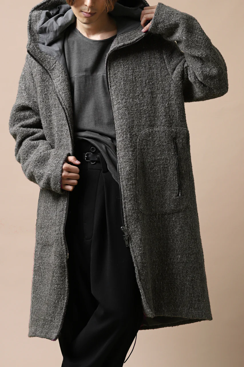 daub HOODED LONG ZIP COAT / TWEEDY MELANGE (GREY) - Image 36