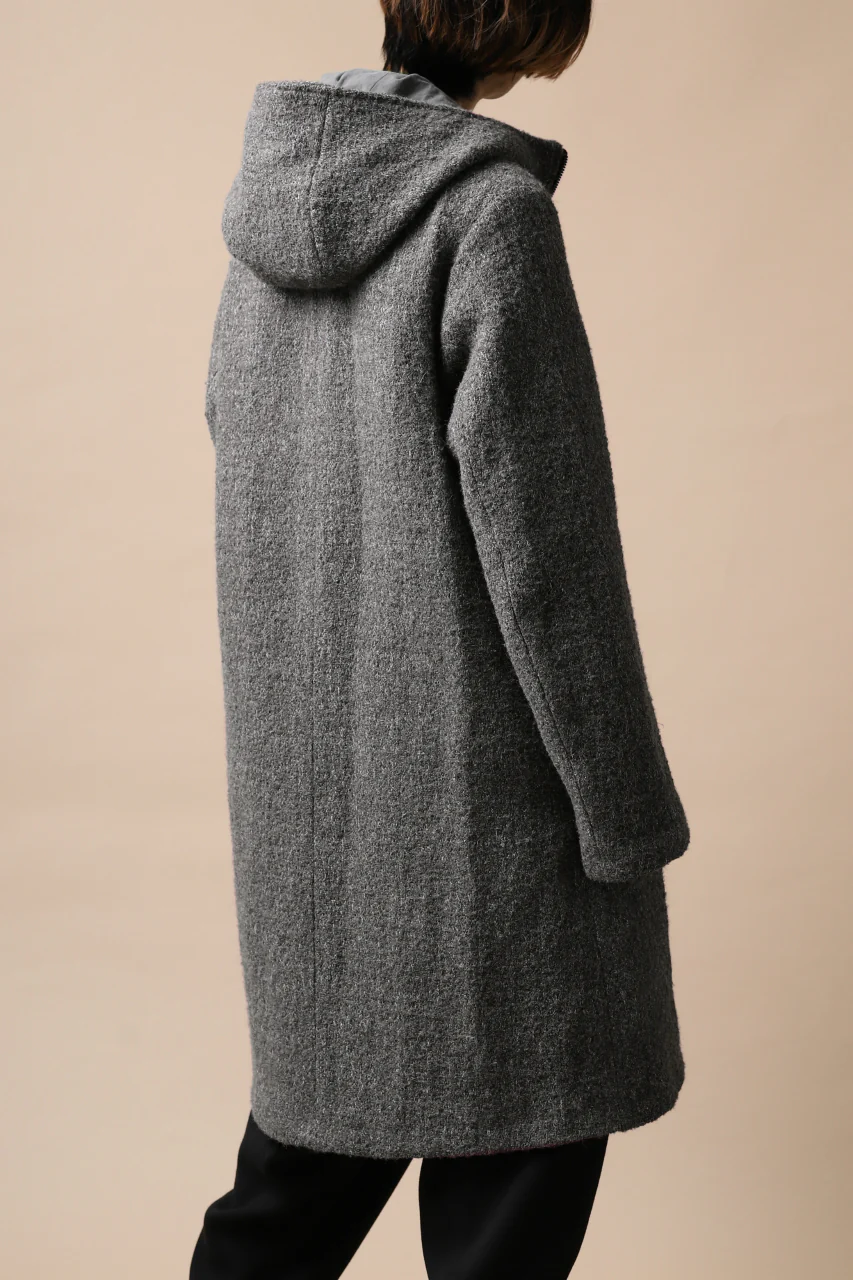 daub HOODED LONG ZIP COAT / TWEEDY MELANGE (GREY) - Image 38