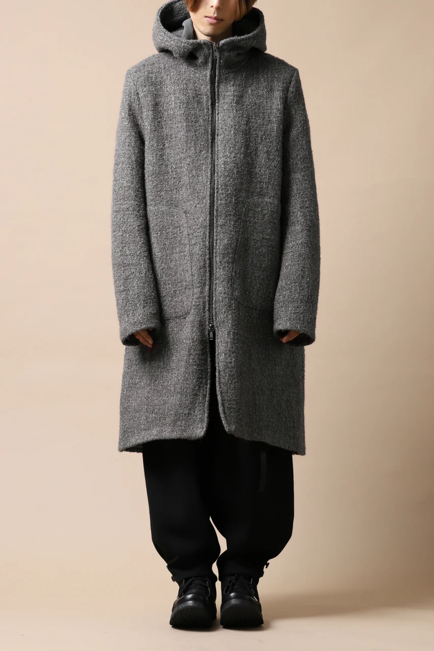 daub HOODED LONG ZIP COAT / TWEEDY MELANGE (GREY) - Image 39