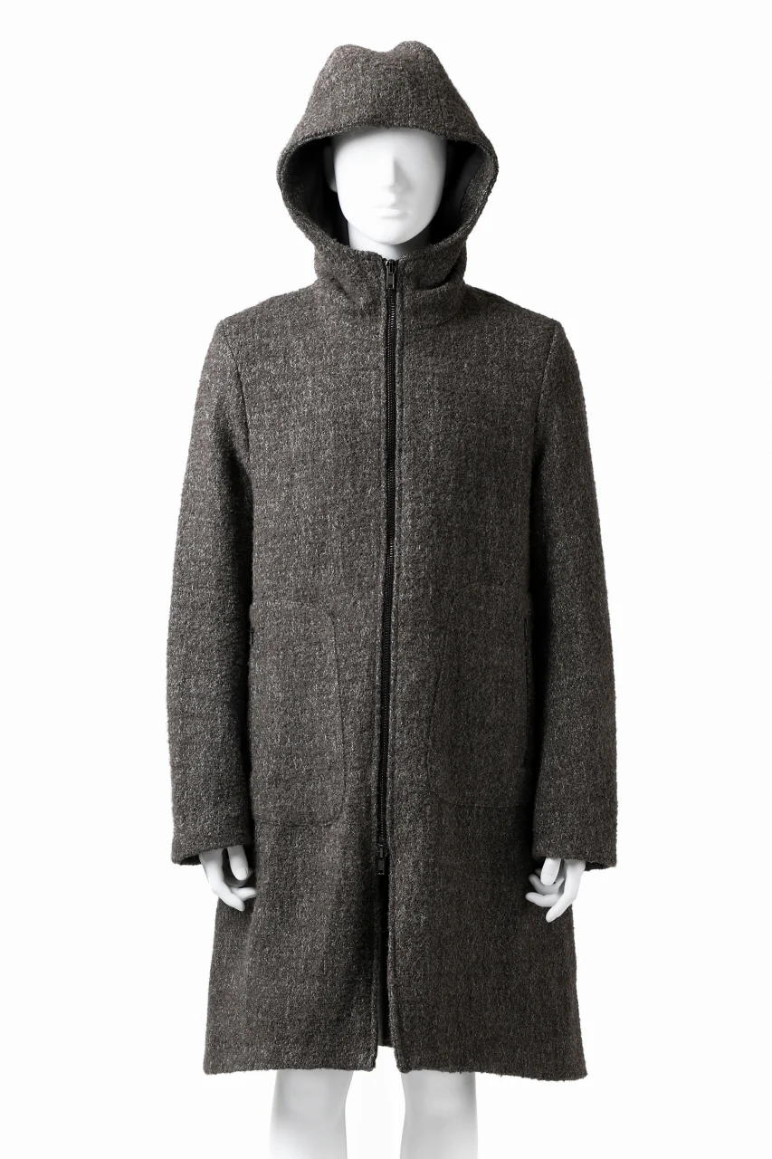 daub HOODED LONG ZIP COAT / TWEEDY MELANGE (GREY) - Image 4