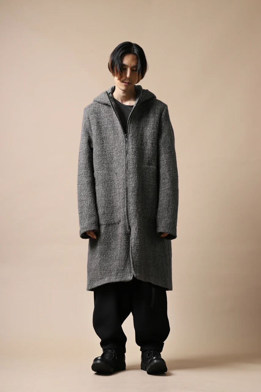daub HOODED LONG ZIP COAT / TWEEDY MELANGE (GREY) - Image 40