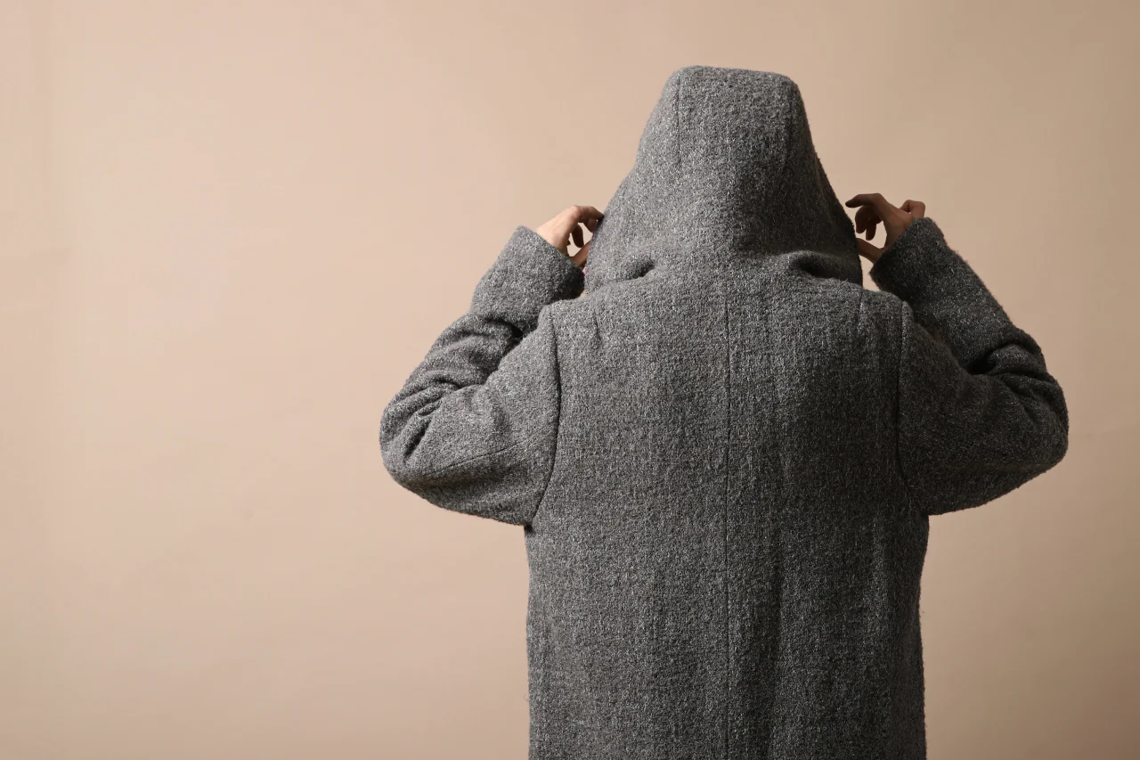 daub HOODED LONG ZIP COAT / TWEEDY MELANGE (GREY) - Image 43