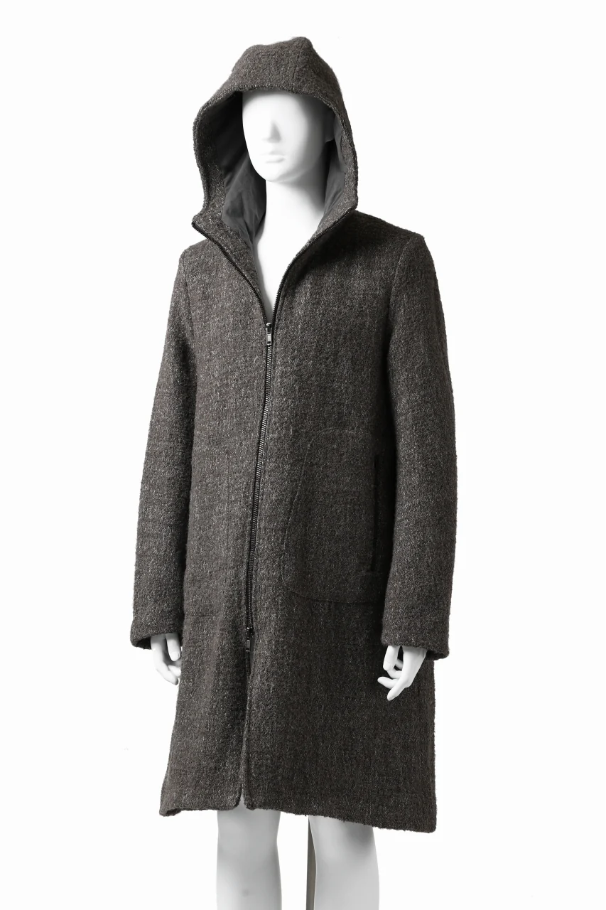 daub HOODED LONG ZIP COAT / TWEEDY MELANGE (GREY) - Image 5